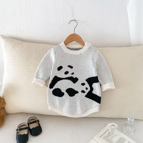 Infant Baby Autumn Winter Knit Romper Cute Cartoon Panda Long Sleeve Crew Neck Jumpsuit Newborn Baby Clothes