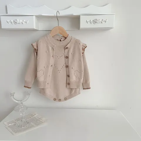 Moro Koritsia Plekto Cardigan Palto Kai Romper Glyko Keno Kardias Makry Maniki Vrefiko Glyko Anoixi Fthinoporo Set Roukhon