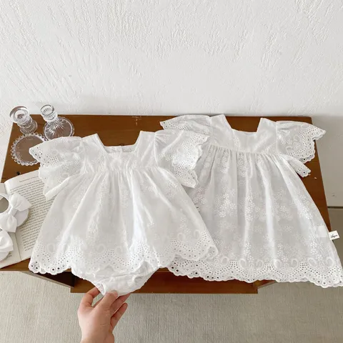 Infant Baby Girls Cotton Lace Flutter Sleeve Romper Dress Summer Newborn Cute Bodysuit Toddler Casual Clothes
