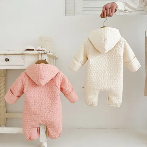 Mameluco Acolchado de Invierno para Bebé Infantil Lindo Floral Acolchado con Capucha Recién Nacido Cálido Manga Larga Cremallera Ropa