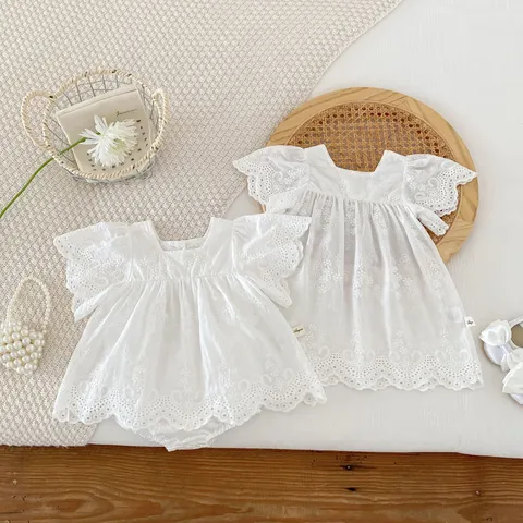 Infant Baby Girls Cotton Lace Flutter Sleeve Romper Dress Summer Newborn Cute Bodysuit Toddler Casual Clothes