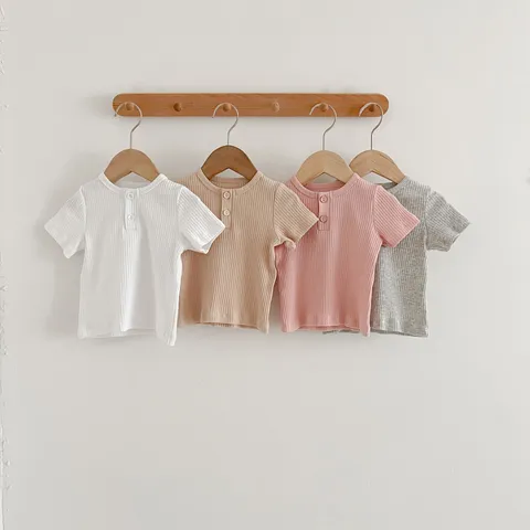 Βρεφικό Βαμβακερό T-Shirt Κοντό Μανίκι Νήπιο Μονόχρωμο Στρογγυλή Λαιμόκοψη Μονοπέτο Καλοκαιρινά Casual Top Παιδικά Ρούχα