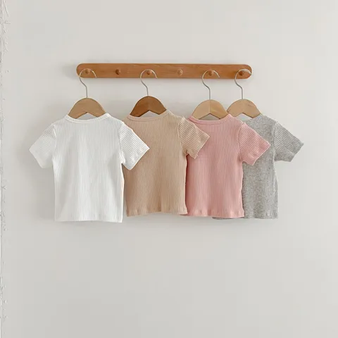 Βρεφικό Βαμβακερό T-Shirt Κοντό Μανίκι Νήπιο Μονόχρωμο Στρογγυλή Λαιμόκοψη Μονοπέτο Καλοκαιρινά Casual Top Παιδικά Ρούχα