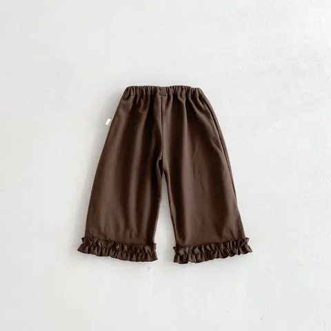 Filles Pantalon Droit Uni Décontracté Doux Bord Volanté Coton Pantalon Long Mignon Tout-petit Printemps Bébé Bas Vêtements Enfants