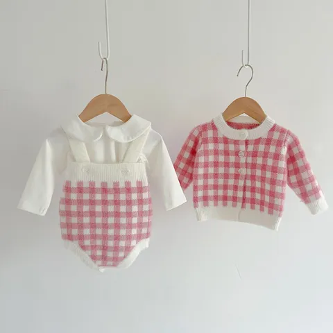 Säugling Baby Mädchen Baumwolle Karo Cardigan Strampler Kleinkind Frühling Herbst Langarm Süße Tägliche Bekleidung Set