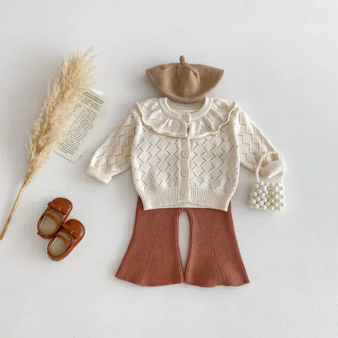 Baby Girls Hollow Out Knit Cardigan Sweater Infant Long Sleeve Cotton Outerwear For Spring Autumn Toddler Kids