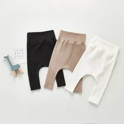 Infant Baby Pure Cotton High Waist Long Pants Newborn Toddler Casual Ribbed Leggings Solid Color Spring Autumn