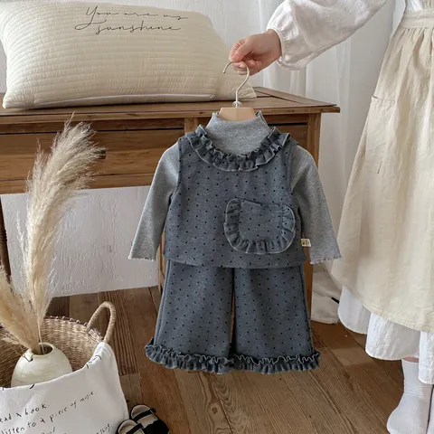 Girls Spring Polka Dot Clothing Set Long Sleeve Crew Neck Top And Pants Toddler Fashion Outfit Children Casual Wear