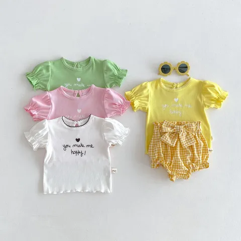 Camiseta de Manga Corta con Volantes y Borde Lechuga para Bebé Niña Verano Lindo Mezcla de Algodón Cuello Redondo Top para Bebé