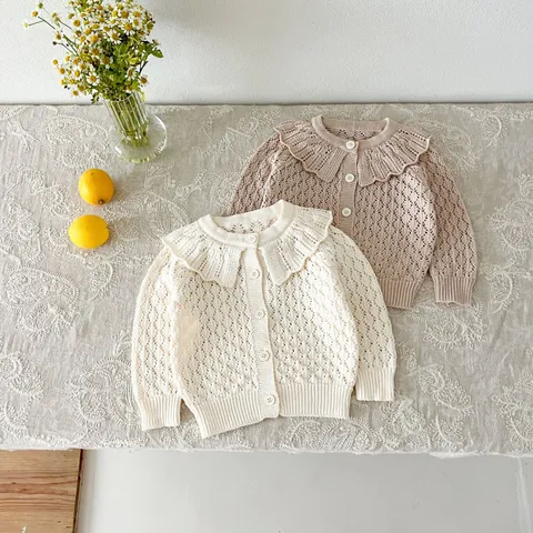 Infant Baby Girl Knit Cardigan Cute Lapel Long Sleeve Sweater Newborn Fall Cotton Outerwear Toddler Clothes
