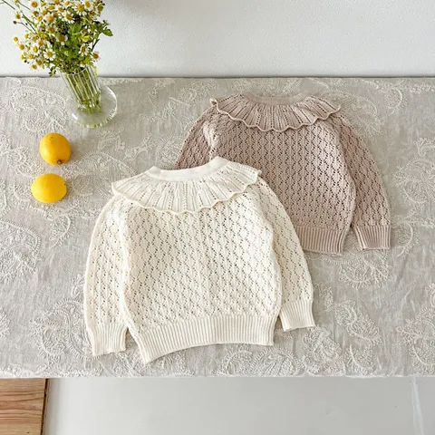 Infant Baby Girl Knit Cardigan Cute Lapel Long Sleeve Sweater Newborn Fall Cotton Outerwear Toddler Clothes