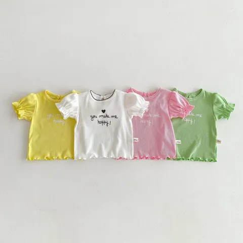 Camiseta de Manga Corta con Volantes y Borde Lechuga para Bebé Niña Verano Lindo Mezcla de Algodón Cuello Redondo Top para Bebé