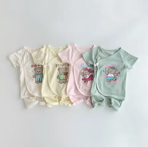 Infant Summer Cotton Short Sleeve T-Shirt And Pants Set Cute Cartoon Bear Newborn Baby Casual Clothes Outfit