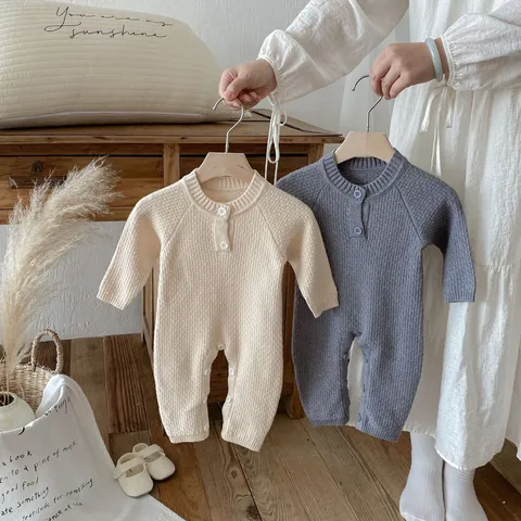 Infant Baby Knit Romper Fall Long Sleeve Raglan Sleeve Jumpsuit Newborn Boy Girl Casual O-Neck Pullover Knitwear