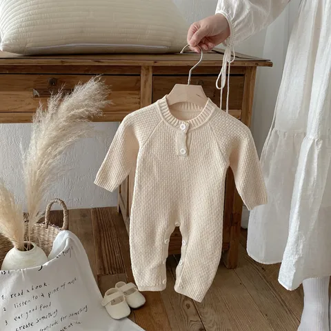 Infant Baby Knit Romper Fall Long Sleeve Raglan Sleeve Jumpsuit Newborn Boy Girl Casual O-Neck Pullover Knitwear