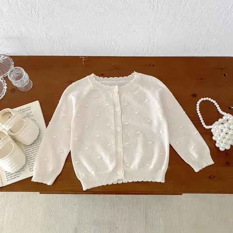 Nourrisson Tout-petit Bébé Filles Mignon Cardigan Pull Uni Manches Longues Boule de Bulle Ouvert Devant Manteau de Protection Solaire Printemps Été Enfants