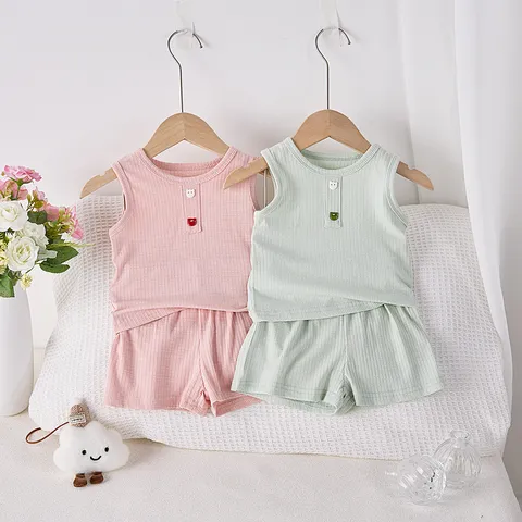 Completo Estivo in Cotone Senza Maniche Canotta e Pantaloni per Neonata Bambina Abbigliamento Casual