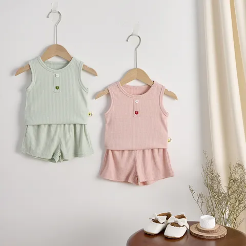 Completo Estivo in Cotone Senza Maniche Canotta e Pantaloni per Neonata Bambina Abbigliamento Casual