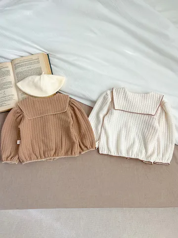 Infant Baby Girl Cardigan Coat Sweet Korean Style Turn-Down Collar Long Sleeve Knit Outerwear Toddler Spring Clothes