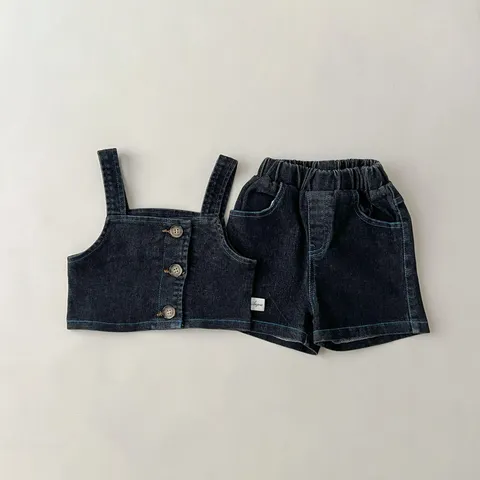 Neonato Bambina Denim Canotta E Shorts Top E Pantaloni Set Estate Stile Coreano Abbigliamento Casual per Infanti
