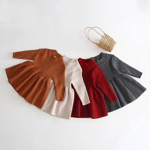 Toddler Baby Girls Knit Sweater Dress Long Sleeve A-Line Princess Dress Winter Autumn Warm Angora Rabbit Hair Knitwear