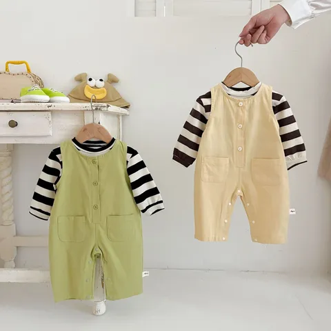 Infant Baby Toddler Casual Cotton Overalls Long Pants Stripe Tops Cute Elephant Ear Design Fall Children Clothing