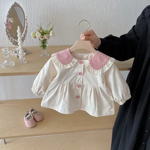 Toddler Baby Girls Cute Bunny Ears Windbreaker Autumn Cotton Coat Princess Style Long Sleeve Lapel Jacket Outerwear