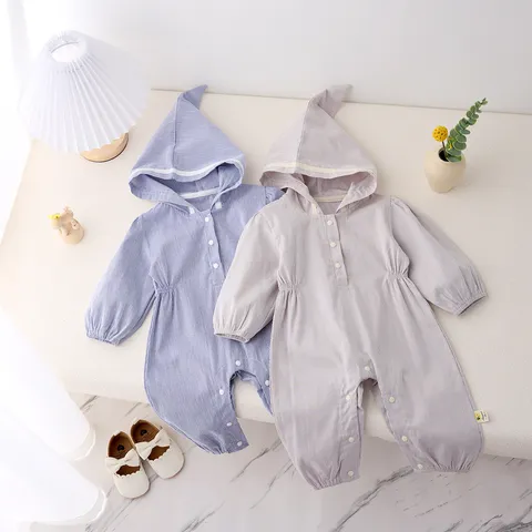 Bebé Mameluco Algodón Manga Larga Con Capucha A Rayas Jumpsuit Recién Nacido Niño Niña Primavera Otoño Body Diario