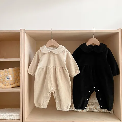 Baby Säugling Kord Strampler Lange Ärmel Umlegekragen Einfarbig Lässig Neugeborenes Baby Junge Mädchen Einteiler Jumpsuit Frühling Herbst