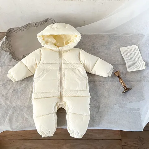 Infant Baby Winter Snowsuit White Duck Down Hooded Jumpsuit Newborn Warm Romper Toddler Cold Weather Outerwear