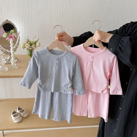 Infant Baby Girls Long Sleeve T-Shirt And Wide Leg Pants Top And Bottom Cotton Casual Korean Style Cute Outfit For Autumn