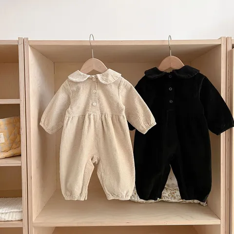 Baby Säugling Kord Strampler Lange Ärmel Umlegekragen Einfarbig Lässig Neugeborenes Baby Junge Mädchen Einteiler Jumpsuit Frühling Herbst
