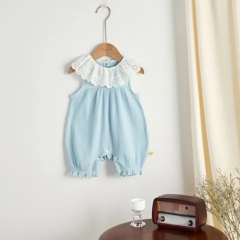 Newborn Infant Baby Girls Cotton Lace Trim Ruffle Collar Sleeveless Romper Bodysuit Cute Summer Daily Jumpsuit