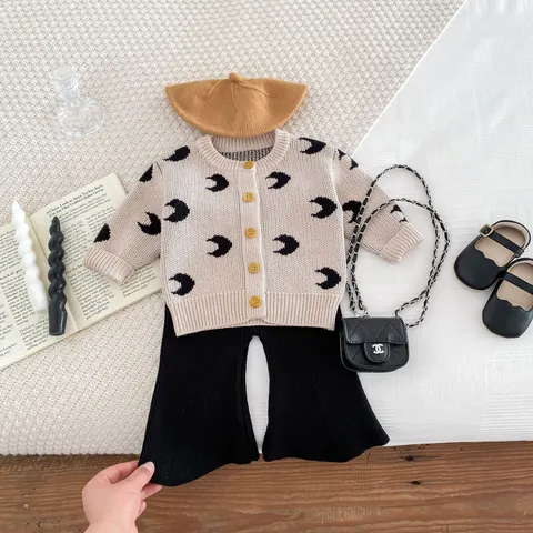 Infant Baby Knit Cardigan Cute Moon Pattern Cotton Long Sleeve Single-Breasted Tops Children Spring Autumn Clothes