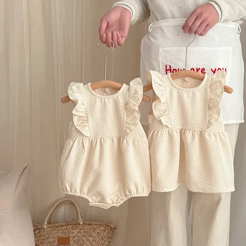 Baby Meisjes Zomer Katoen Jurk En Romper Volants Schattig Zuigeling Casual Koreaanse Stijl Pasgeboren Kleding Set