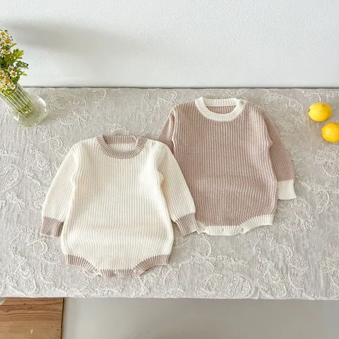 Infant Baby Knit Romper Newborn Long Sleeve Crew Neck Bodysuit Cute Solid Color Autumn Clothes For Boys And Girls
