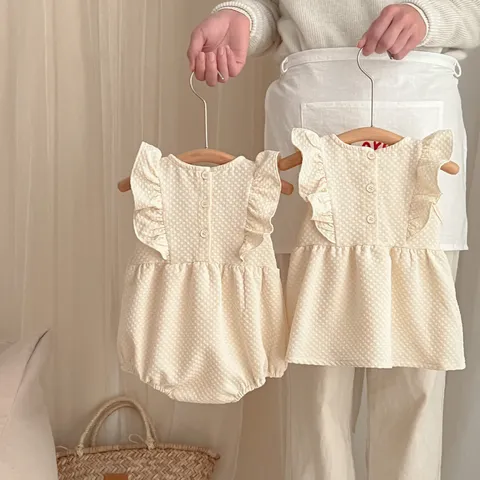 Baby Meisjes Zomer Katoen Jurk En Romper Volants Schattig Zuigeling Casual Koreaanse Stijl Pasgeboren Kleding Set