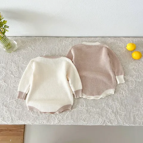 Infant Baby Knit Romper Newborn Long Sleeve Crew Neck Bodysuit Cute Solid Color Autumn Clothes For Boys And Girls