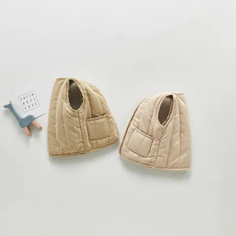 Infant Baby Kids Winter Warm Quilted Vest Solid Color V Neck Single Breasted Cotton Outwear Sleeveless Vest