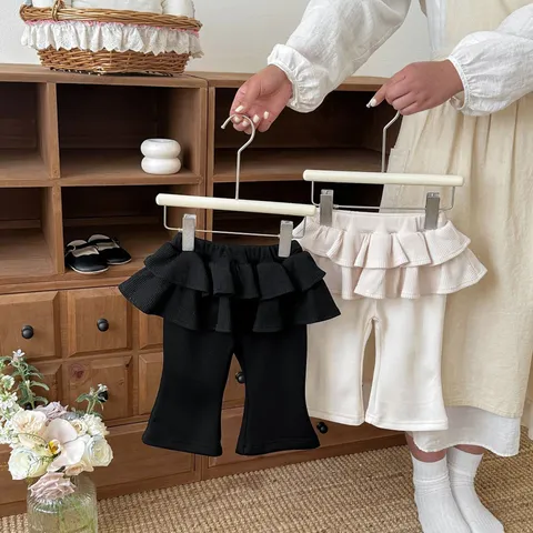 Toddler Girls Flared Pants Fake Two-Piece Skirt Pants Casual Cotton Trousers Spring Children Clothing