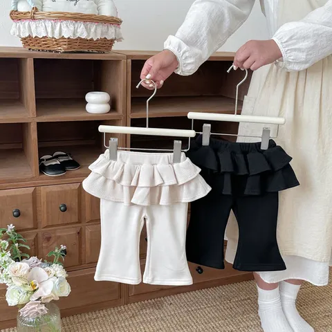 Toddler Girls Flared Pants Fake Two-Piece Skirt Pants Casual Cotton Trousers Spring Children Clothing
