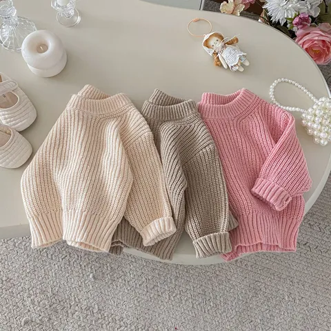 Neonato Bambino Tinta Unita Girocollo Manica Lunga Maglione in Maglia Stile Coreano Top in Cotone Casual
