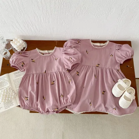 Baby Girls Summer Cotton Lemon Embroidery Romper And Dress Cute Infant Toddler Short Sleeve Bodysuit Princess Clothes