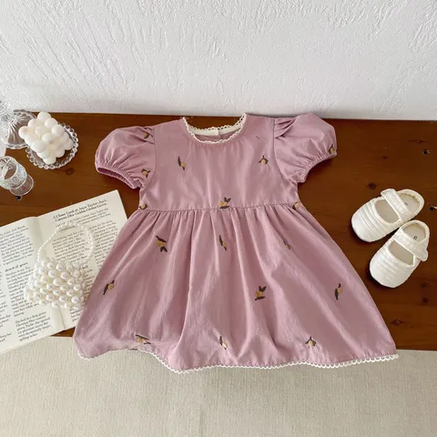 Baby Girls Summer Cotton Lemon Embroidery Romper And Dress Cute Infant Toddler Short Sleeve Bodysuit Princess Clothes