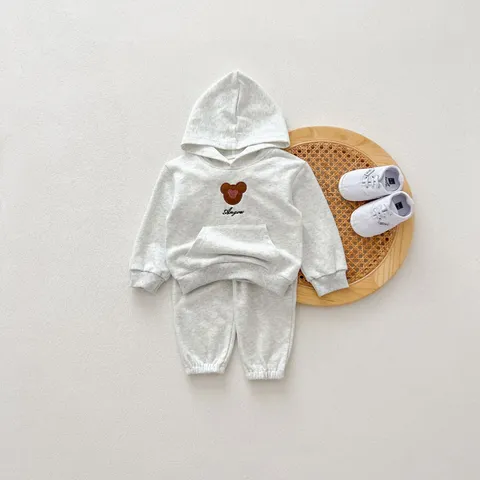 Infant Baby Cotton Hooded Sweatshirt And Pants Set Toddler Long Sleeve Two Piece Outfits Korean Style Children Clothing