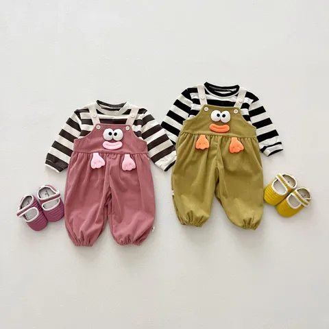 Baby Fall Autumn Cute 3D Doll Corduroy Strap Pants Romper Set Infant Newborn Long Sleeve Jumpsuit Toddler Clothes