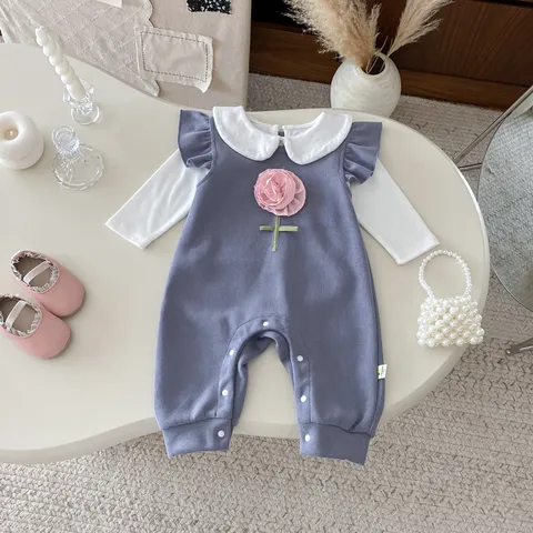 Bebé Niña Otoño Mameluco Manga Larga Cuello Muñeca Romper Color Sólido Lindo Niño Algodón Ropa De Una Pieza