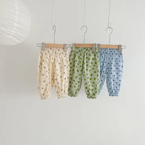 Baby Kids Cotton Anti Mosquito Pants Summer Thin Casual Bottoms Cute Floral Printed Elastic High Waist Jogger Pants