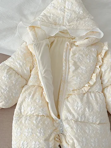 Infant Baby Girl Winter White Duck Down Jumpsuit Hooded Warm Romper Thickened Outdoor Snowsuit Cute Floral Outerwear