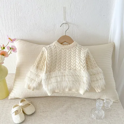 Infant Baby Girls Cute Cable Knit Sweater Winter Warm Long Sleeve Pullover Casual Core Spun Yarn Knitwear Toddler Tops